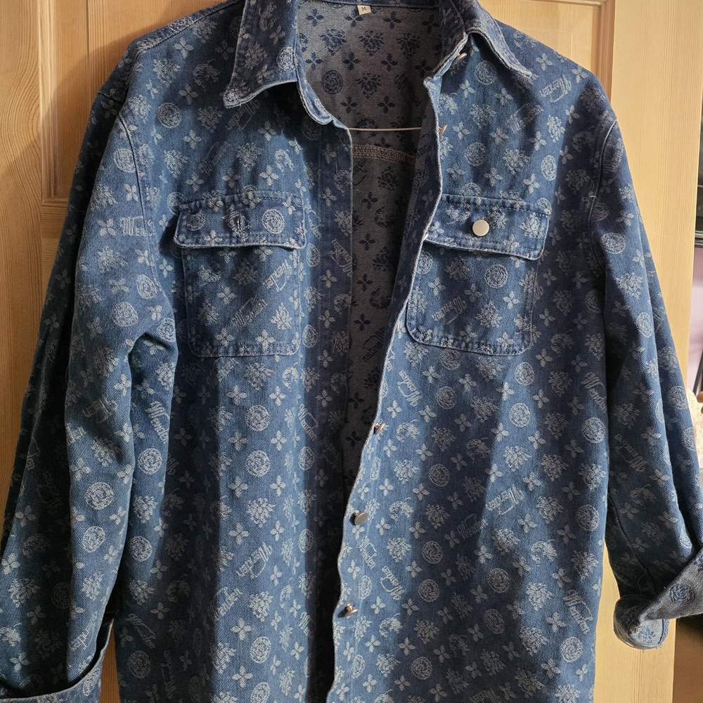 Women's Blue Patterned Jean Jacket